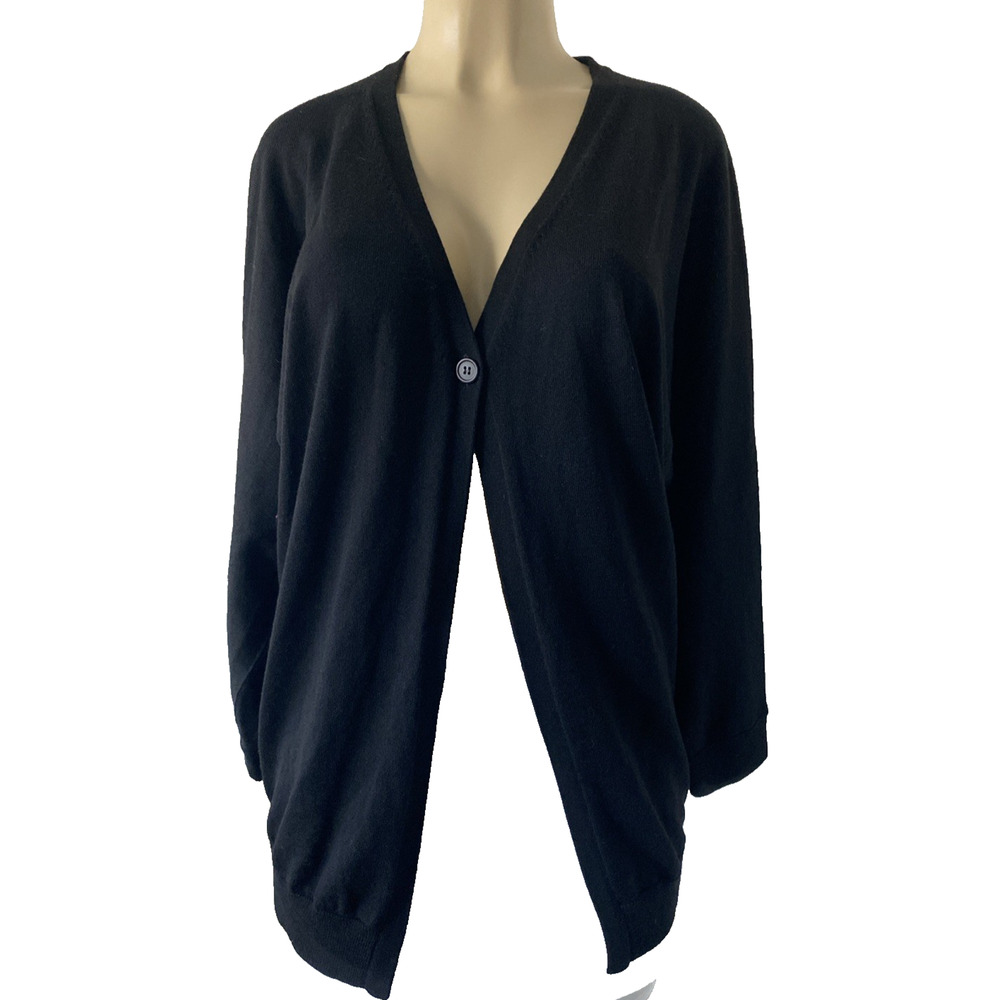 Max Mara Wool Sweater Cardigan Black V Neck Long Sleeve One Button Knit S